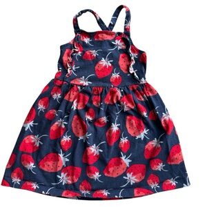 Carter’s Little Girls Sleeveless Dress Size 4T Navy With Red Strawberries Summer
